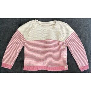 BabyGap Girls 6/12M Knit Sweater Pink/Cream Button